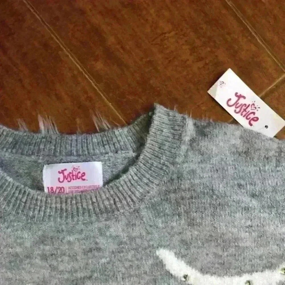 NWT Justice Gray white antler deer sweater girls size 18-20 PTP 23" - Picture 3 of 5